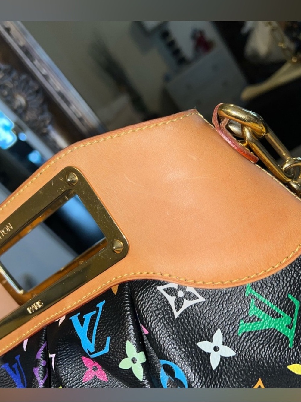 Louis Vuitton Black Multicolor Monogram Judy pm Chain Shoulder Bag with Vachetta - Picture 3 of 6